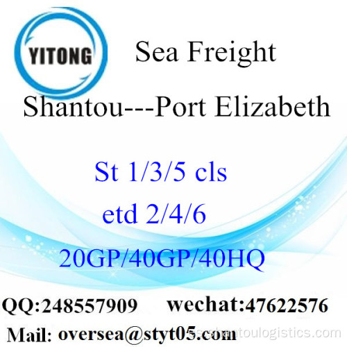 Mar de puerto de Shantou flete a Port Elizabeth